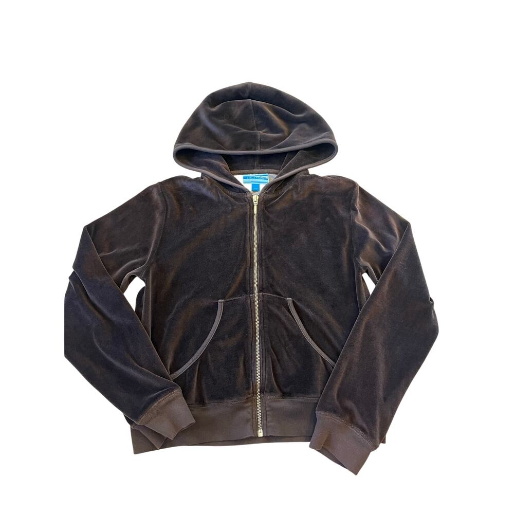 y2k brown velour zip up